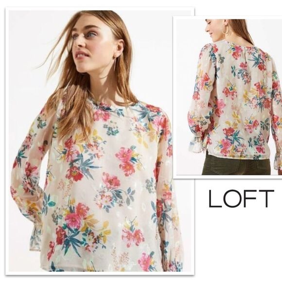 LOFT Floral Shimmer Blouse. Size Small - Picture 1 of 13